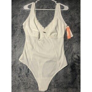 NWT Colsie Womens Assymetrical Bodysuit White V-Neck Lace Accent Flower Size XL